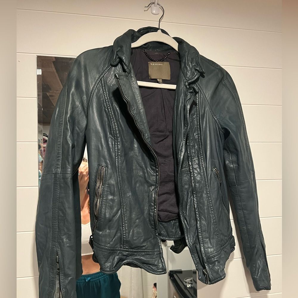 Muuba Distressed Leather Jacket Size 4 US Color Dark Turquoise